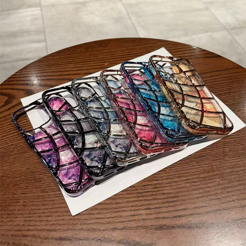 High-grade plated marble plaid stylish phone case for iPhone15promax 14pro fall protection case 13 12 soft case 11