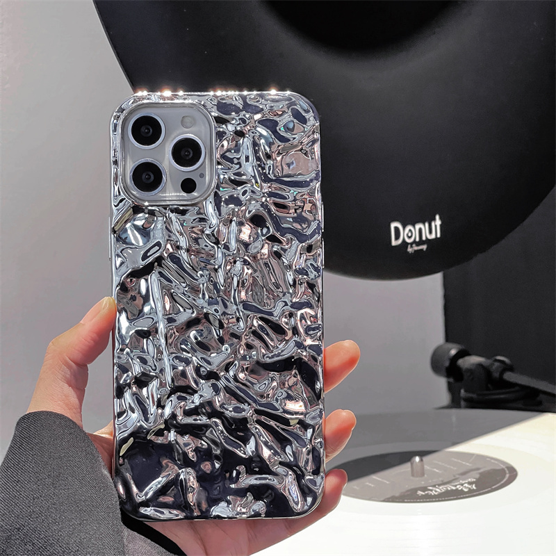 High-grade electroplated pleated fashion phone case for iPhone15promax 14pro 13 silicone protective case 12 anti-drop 11 Apple15