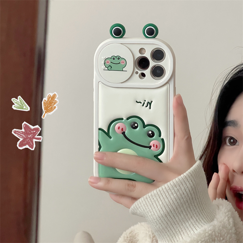 Autumn/Winter Cute Frog Sliding window phone case for iPhone15promax for Apple 14 13 12 11 Full package anti-fall protection