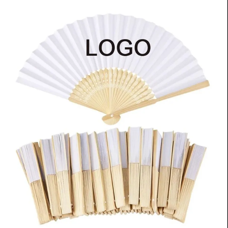 Top-ranking suppliers Wholesale Custom Printed Logo Folding bamboo handfan rib Wedding wooden Hand Held white paper fans