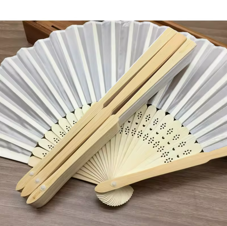 Top-ranking suppliers Wholesale Custom Printed Logo Folding bamboo handfan rib Wedding wooden Hand Held white paper fans