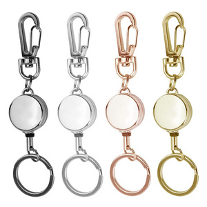 BSBH Silver Rose Golden Metal Retractable Badge Holders With Carabiner Reel Clip