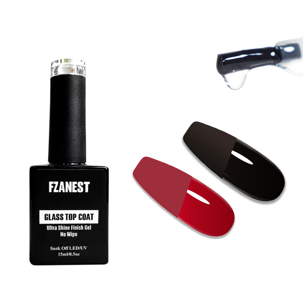 FZANEST Newest Ultra Shine Glass Top Coat Gel Nail Polish NoWipe Diamond High Gloss Finish Wholesale Cosmetic Nail Supplies