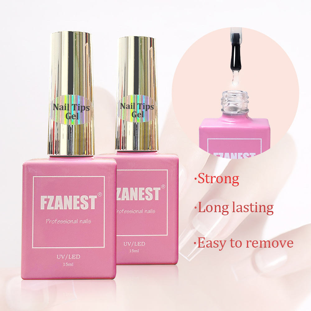 FZANEST nail tips and glue long lasting soft gel tip glue easy removal soft gel nail extension tips glue