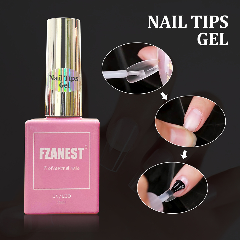 FZANEST nail tips and glue long lasting soft gel tip glue easy removal soft gel nail extension tips glue