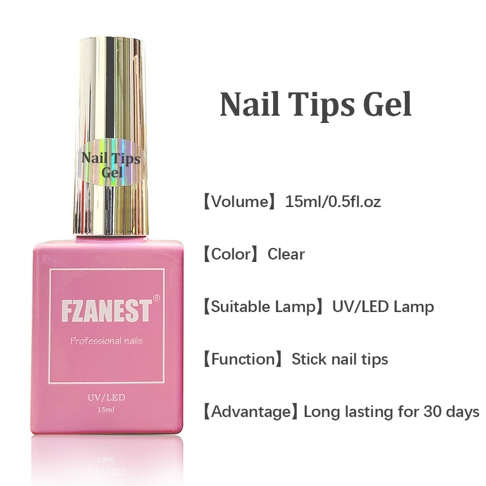 FZANEST nail tips and glue long lasting soft gel tip glue easy removal soft gel nail extension tips glue