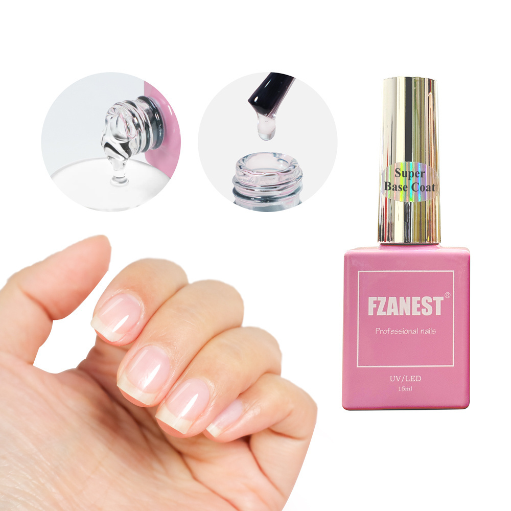 FZANEST 15ml Super shine Clear Gel Nail Polish Clear Base Coat Top Coat soak off UV Gel No wipe Top Coat set