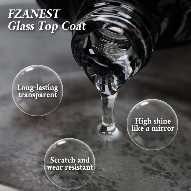 FZANEST Newest Ultra Shine Glass Top Coat Gel Nail Polish NoWipe Diamond High Gloss Finish Wholesale Cosmetic Nail Supplies