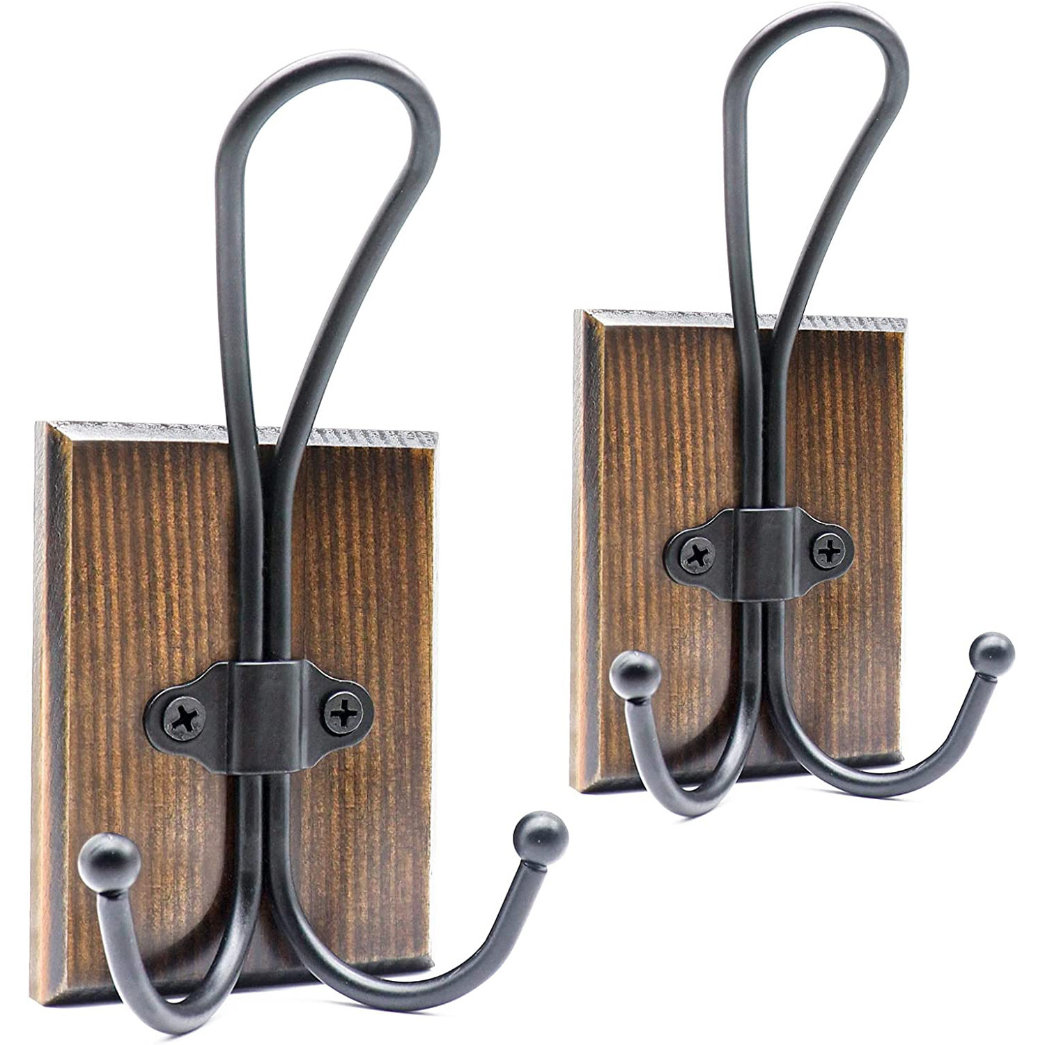 Flexible Rustic Decorative Wood Wall Hooks Hanging Keys Robe Hat Double Towel Hooks for Bathroom Farmhouse Coat Hooks