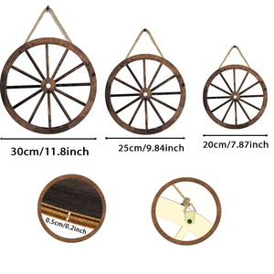 Farmhouse Antique Wall Decor Wall Hanging Set of 3 Wooden Wagon Wheel Home Decor Rustic Wood Art Horizontal Round Wood Signs