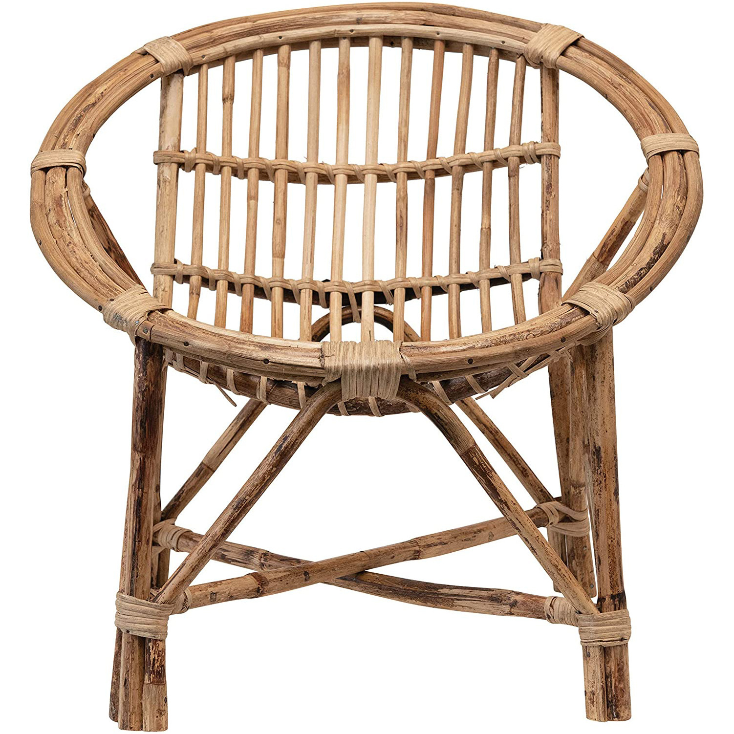 Hand-Woven Rattan Natural Chair Living Room Perfect for a Bohemian Home Decor Armhair with Seat Cushion