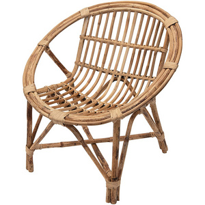 Hand-Woven Rattan Natural Chair Living Room Perfect for a Bohemian Home Decor Armhair with Seat Cushion