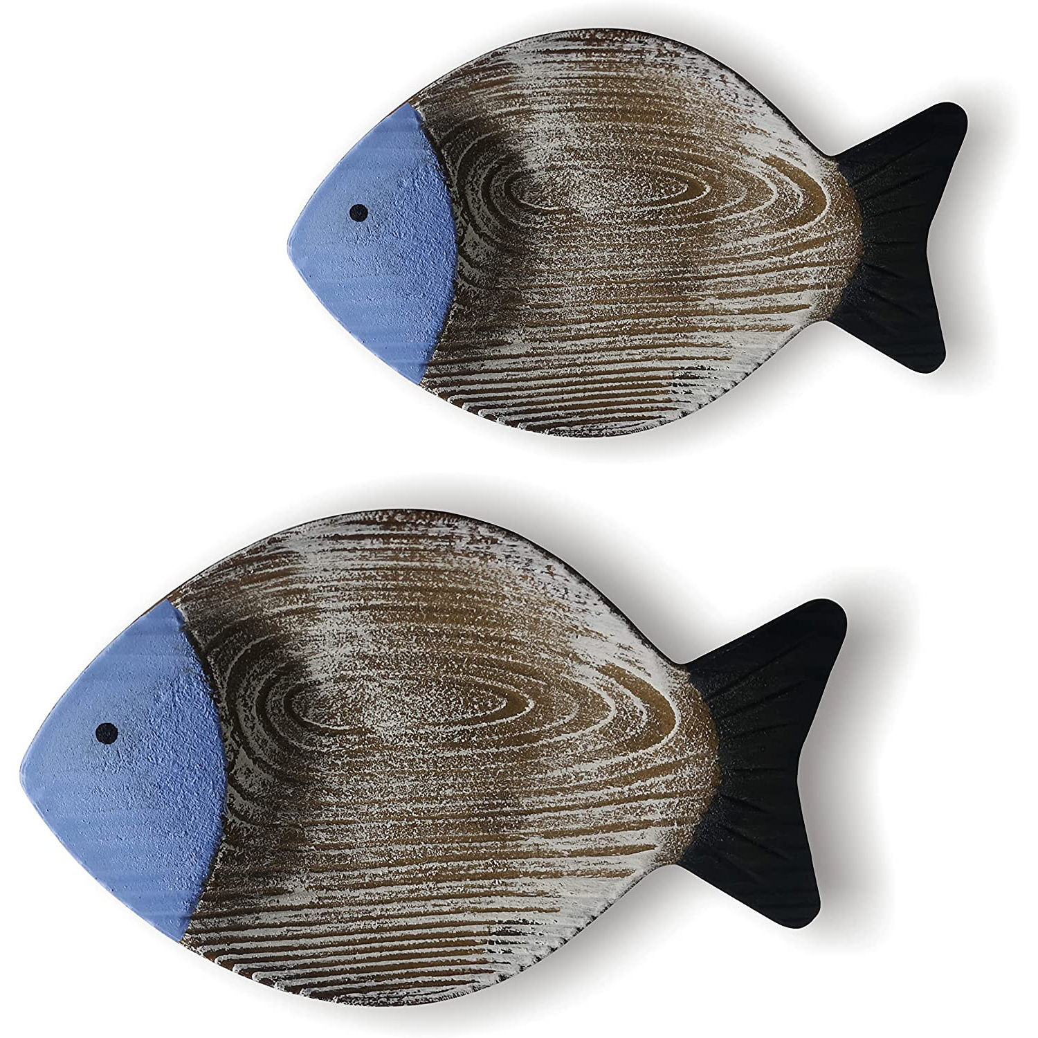 Coastal Decor 2 PCS Beach Bathroom Nautical Wall Decor Fish Home Decor Fish Hanging Wall Art Wood Horizontal