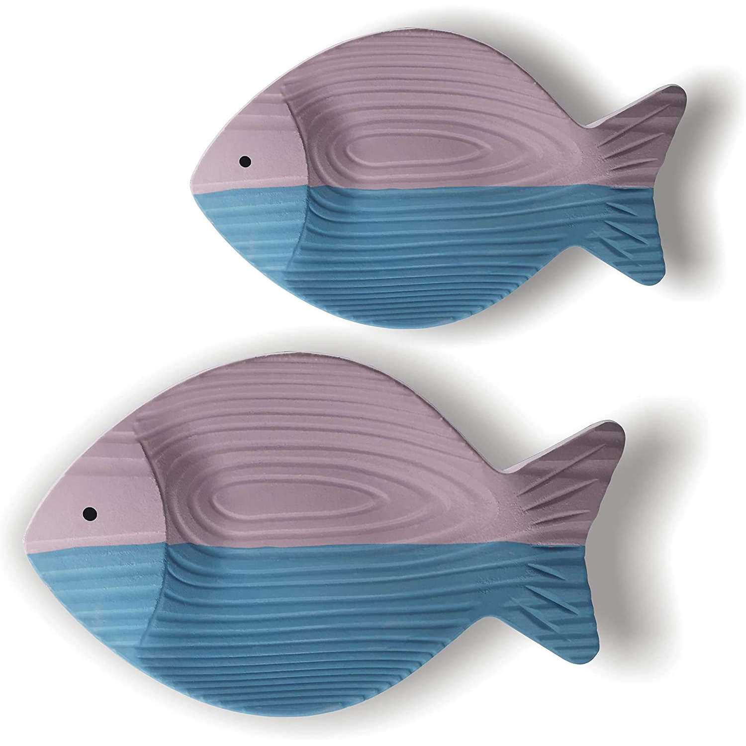 Coastal Decor 2 PCS Beach Bathroom Nautical Wall Decor Fish Home Decor Fish Hanging Wall Art Wood Horizontal