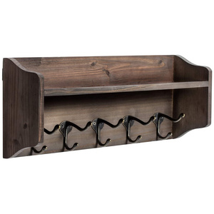 Rustic Style Home Decor Coat Hooks with Shelf Wall Mounted Rustic Wood Entryway Shelf with 5 Vintage Metal Hooks