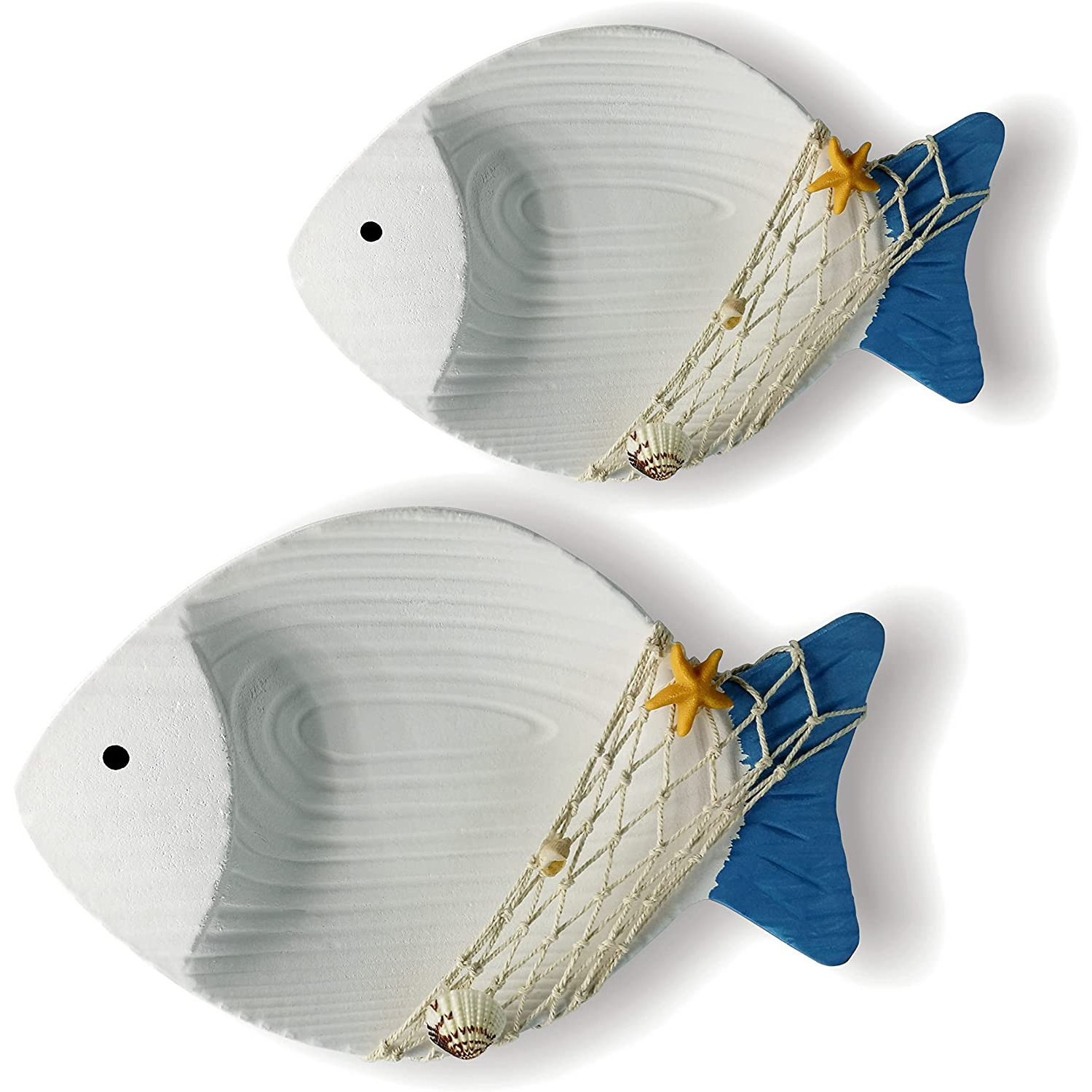 Coastal Decor 2 PCS Beach Bathroom Nautical Wall Decor Fish Home Decor Fish Hanging Wall Art Wood Horizontal