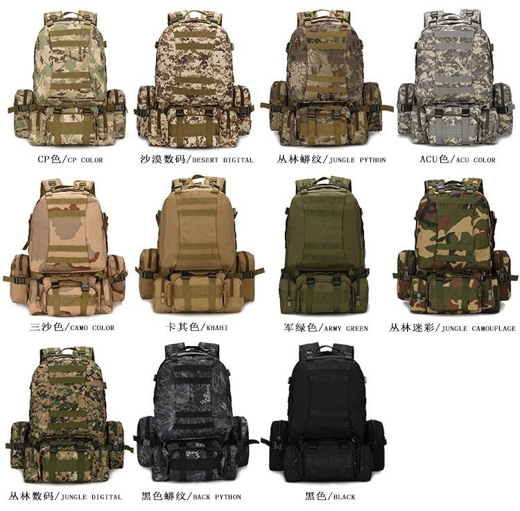 0201 Custom Wholesale 55L Outdoor Tactical Camouflage Travel Waterproof Big Large Capacity Mens Hiking Backpack