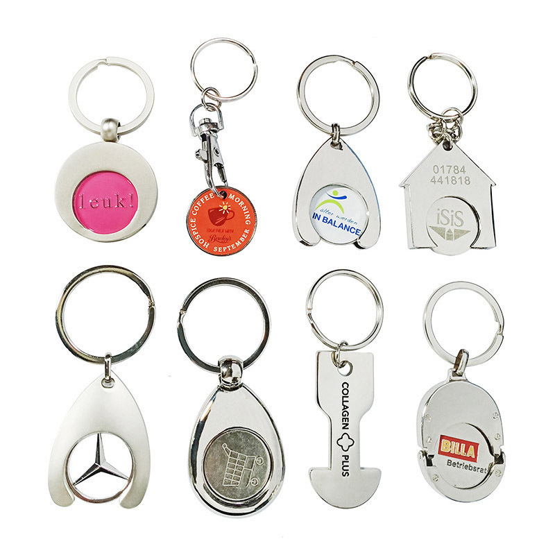 Keychain Manufacturers Metal UK Trolly Insert Keychain Souvenir Coin For Supermarket Shopping Cart Token Coin Holder Keychains