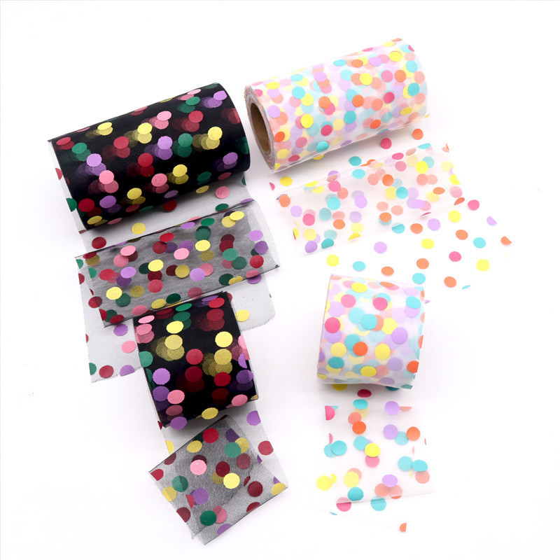 6cm*25 YardsHandmade Diy Accessories Colorful Polka Mesh Tulle Rolls Mesh Lace Fabric Colored dot mesh