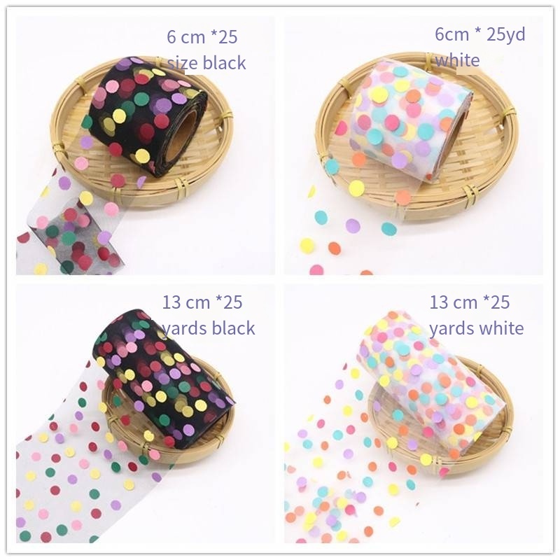 6cm*25 YardsHandmade Diy Accessories Colorful Polka Mesh Tulle Rolls Mesh Lace Fabric Colored dot mesh