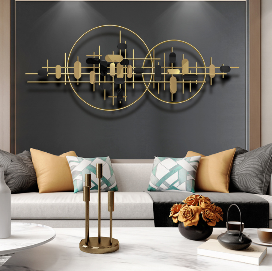 Living Room Luxury Oversized Gold Metal Circle Wall Art Decor Double Rings Metal Wall Hanging