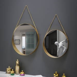 Nordic Home Decor Bathroom Dormitory Makeup Wrought Iron Hanging Gold Round  Wall Mirror Decorative