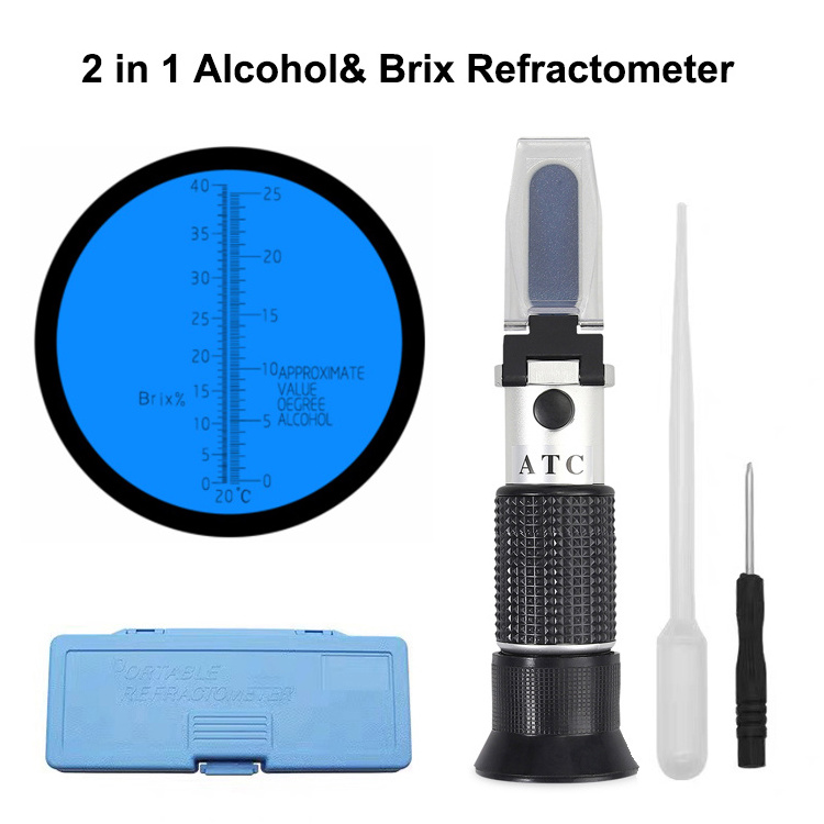 hand-held grape wine refractometer for red wine brewing 0-25% vol and 0-40% Brix Pure Aluminum Styles