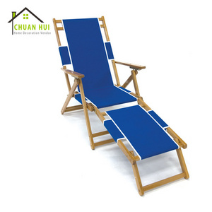 Wholesale dark blue wood beach deck chair with footrest