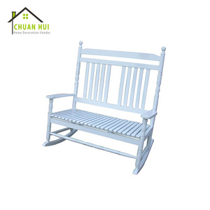 Leisure Ways Outdoor Double Seat White Rocking Wood Chair Front Porch