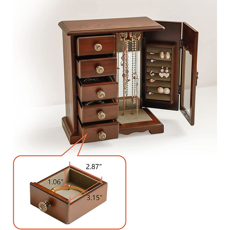 Conch Wooden Jewelry Box for Women, Solid Jewelry Organizer With 5 Drawer, Wood Jewelry Case with Butterfly Pattern