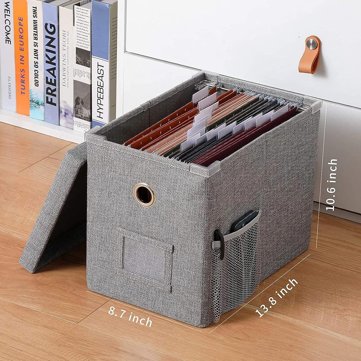 Linen File Box with Smooth Sliding Rail with Lids for Letter Size Hanging File Storage Box Collapsible File organizer