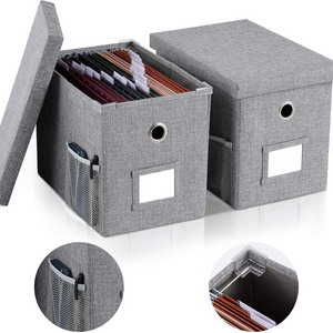 Linen File Box with Smooth Sliding Rail with Lids for Letter Size Hanging File Storage Box Collapsible File organizer