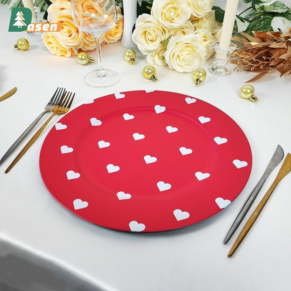 Customized Design Valentine's Day Loving Heart Save the Date Wedding Banquet Table Decoration Gold Silver Plastic Charger Plates