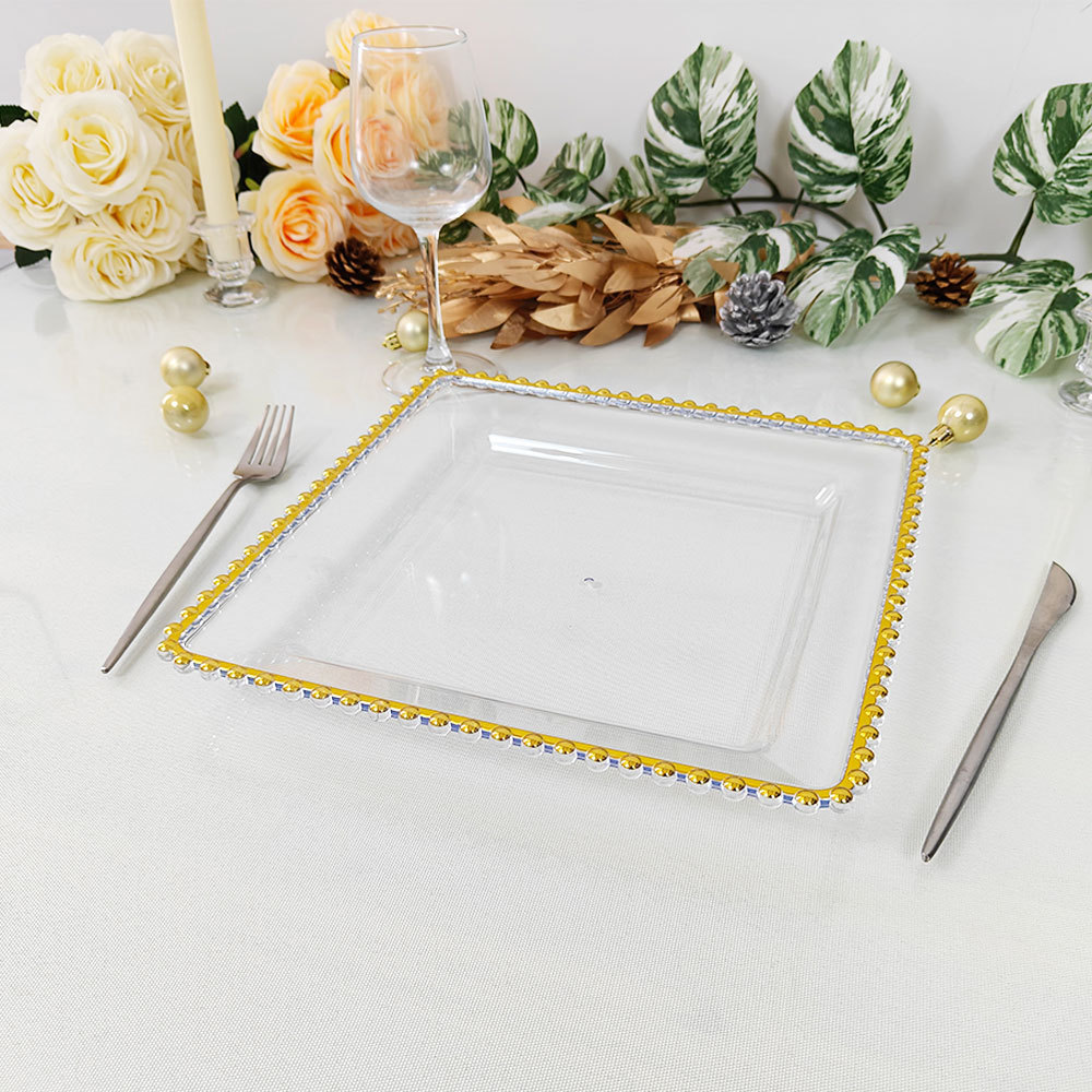 Bulk Wedding Red Gold Silver Rectangle Square Clear Glass Acrylic Plastic Dinner Table Charger Plates for Sale