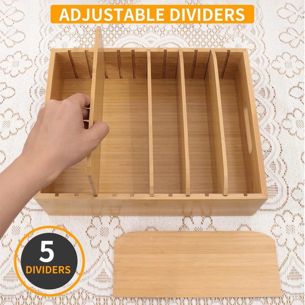 Bamboo Lid Organizer Pantry Lid Holder Box Adjustable Dividers Plastic Lids Food Storage Container Organizer for Drawer