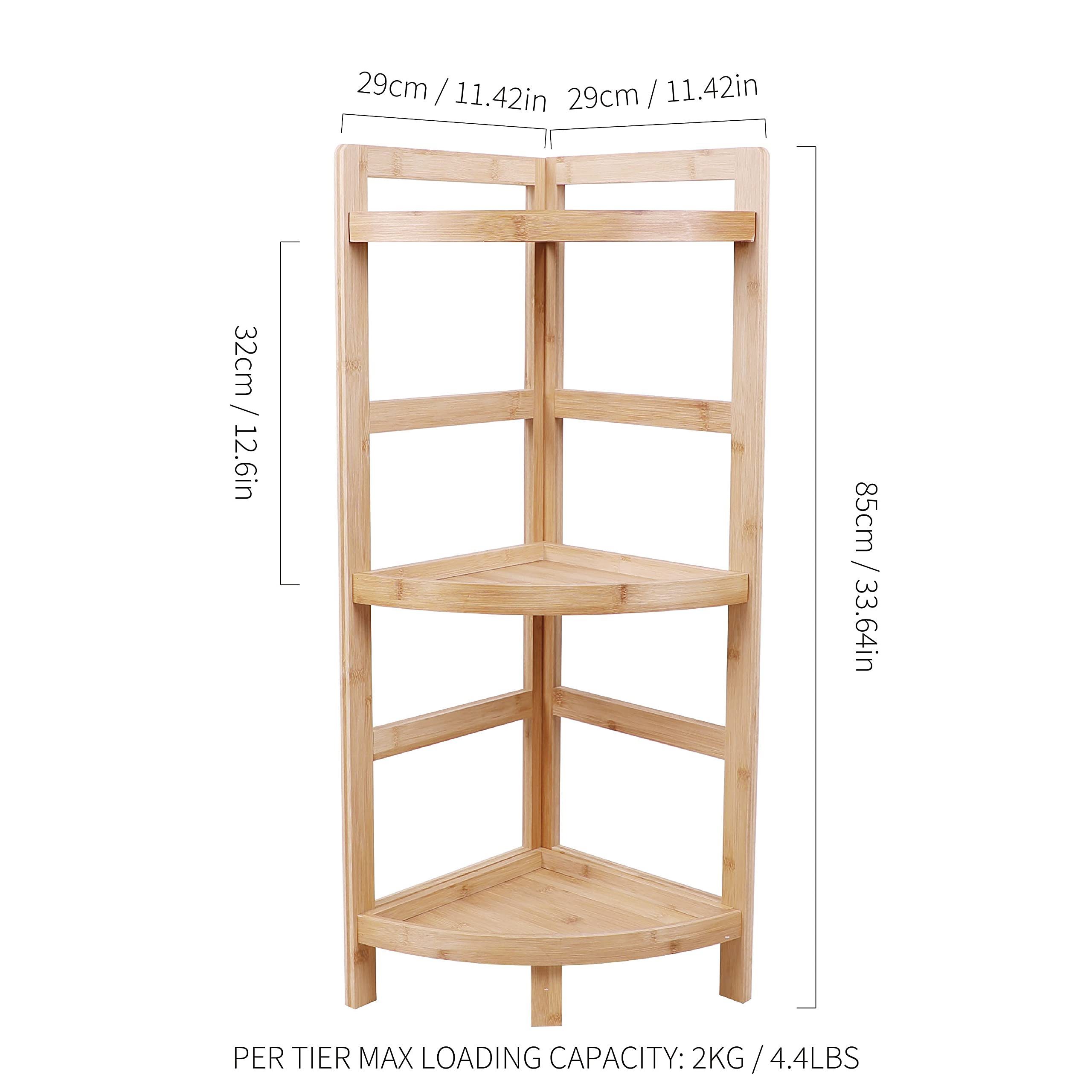 Three tier bamboo kitchen bathroom corner shelf bamboo shower storage stand shelves wooden living room organizer