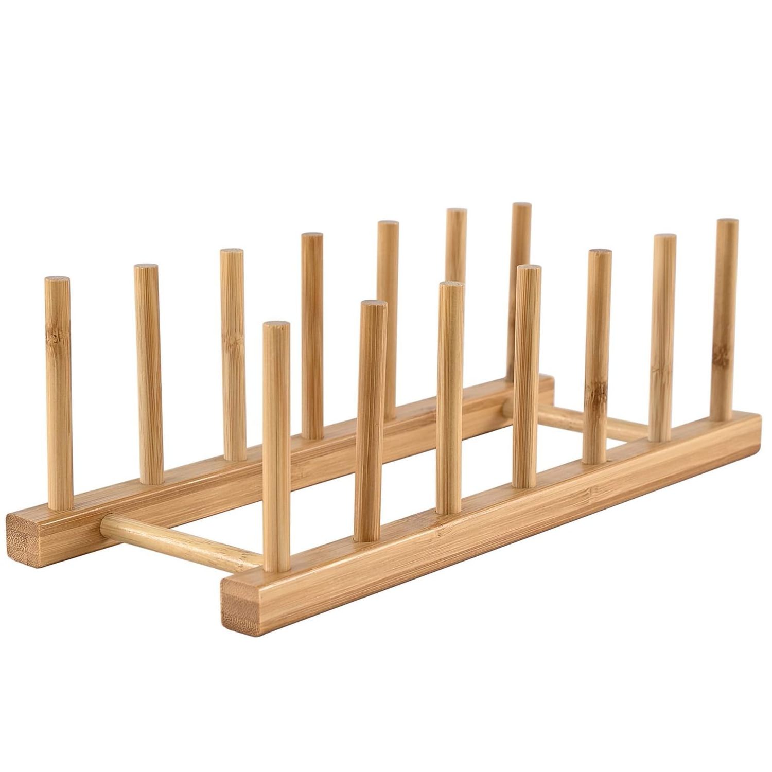 Bamboo Wooden Plate Racks Dish Stand Holder Drying Drainer Storage Holder Kitchen Cabinet Organizer for Bowl, Cup, Cutting Board