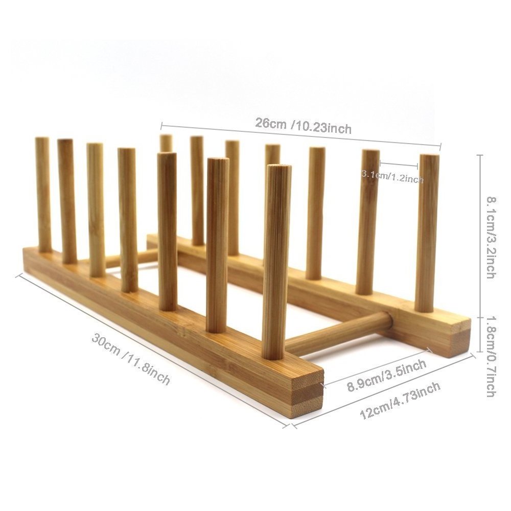 Bamboo Wooden Plate Racks Dish Stand Holder Drying Drainer Storage Holder Kitchen Cabinet Organizer for Bowl, Cup, Cutting Board