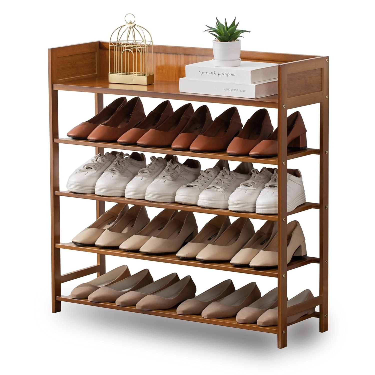 Bamboo Shoe Rack Organizer  for Entryway Hallway and Closet 5 Tier Shoe Shelf Storage Organizer