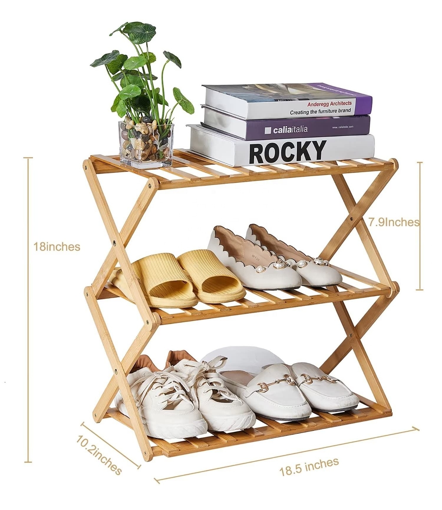 3-Tier Bamboo Shoe Storage Organizer Bamboo Shoe Rack Shoe Organizer Rack Multifunctional Storage