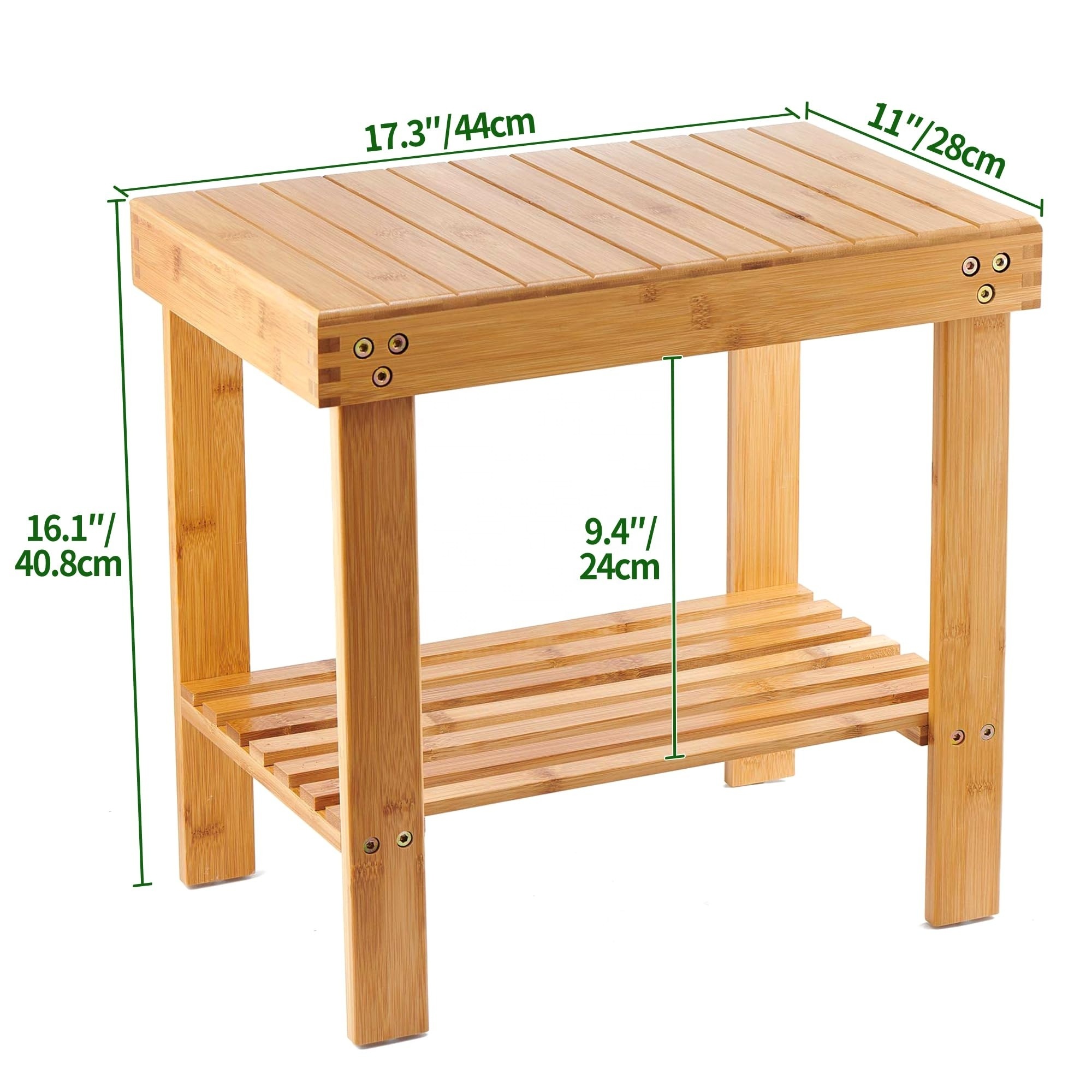 Non-Slip Feets Storage Shelf for Shampoo Towel Bamboo Spa Bench Wood Seat Stool Foot Rest Shaving Stool