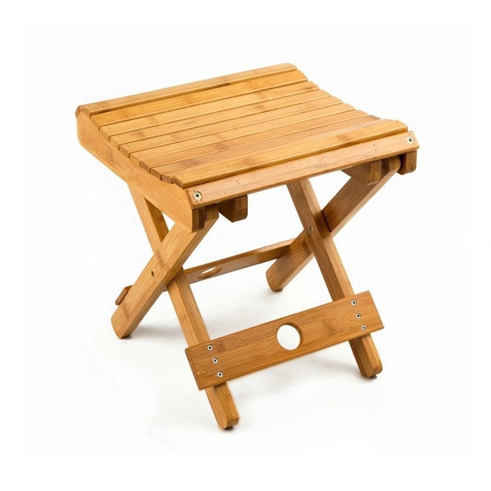 Fully Assembled Natural Bamboo Folding Stool for Shaving Shower Foot Rest Bamboo Folding Chair