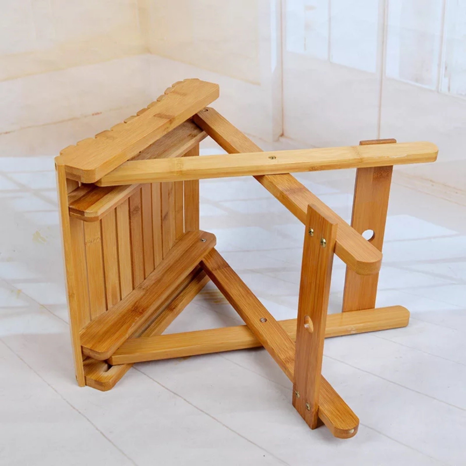 Fully Assembled Natural Bamboo Folding Stool for Shaving Shower Foot Rest Bamboo Folding Chair