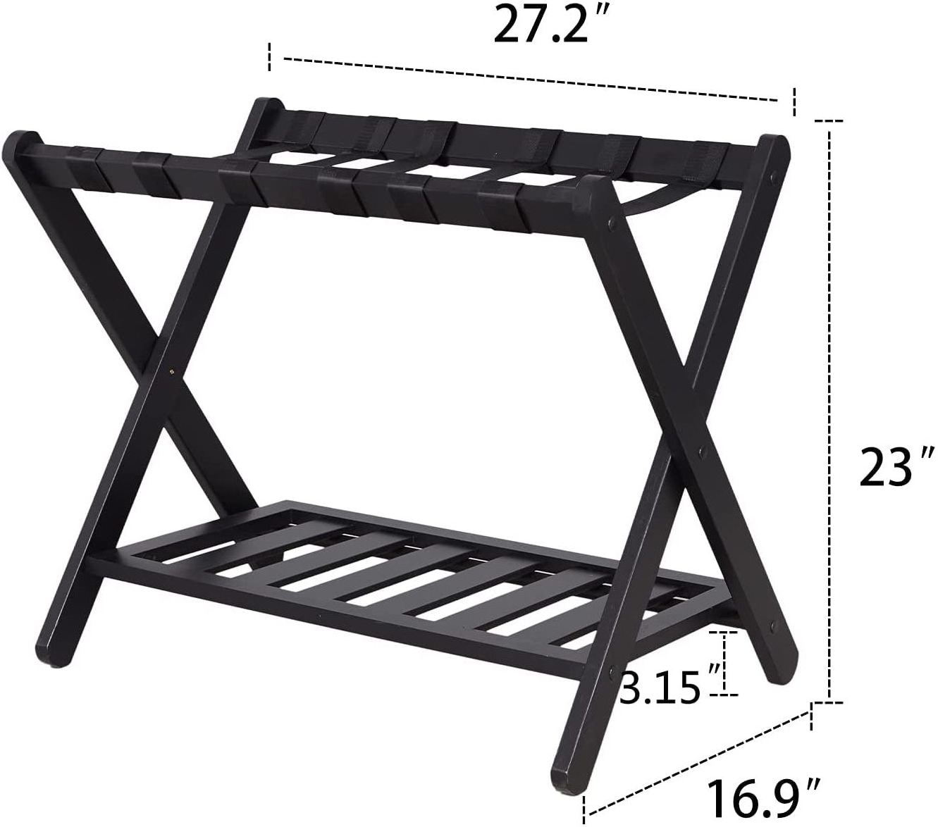 Bamboo Folding Luggage Rack Hotel Wood Strong Bearing Capacity Luggage Stand Holder Double Layer Baggage Rack with Shoe Shelf