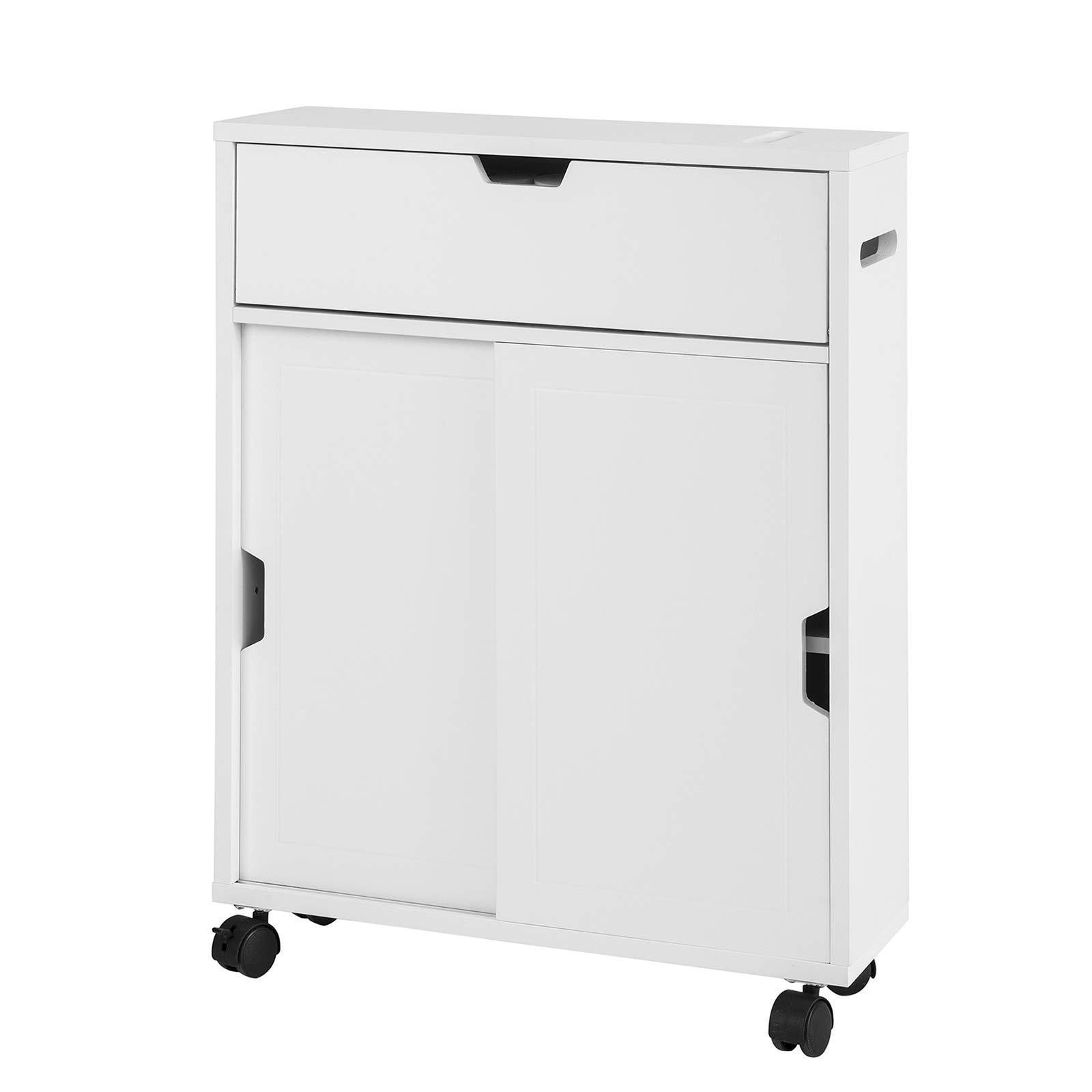 Bathroom Storage Cabinet on wheels White Toilet Paper Roll Holder Sundries Storage Cabinet Mobile Cabinet Paper Storage