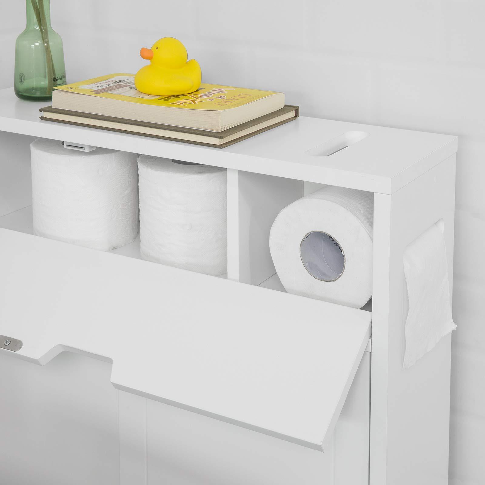 Bathroom Storage Cabinet on wheels White Toilet Paper Roll Holder Sundries Storage Cabinet Mobile Cabinet Paper Storage