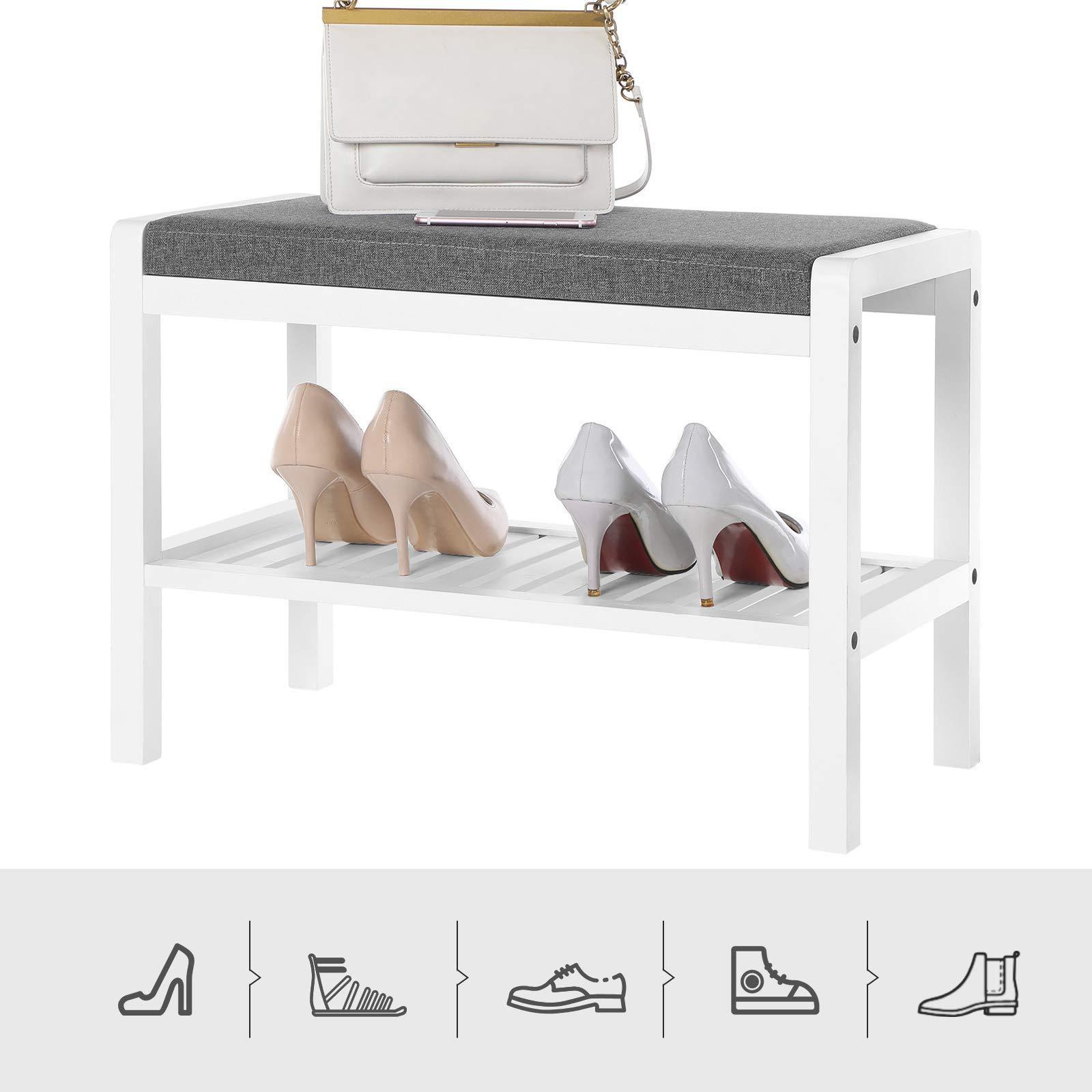 Shoe Rack Bench Bamboo Entryway Storage Bench with Padded Seat Entryway Bench Shoe Organizer with 2 Tier Shoes Storage Rack