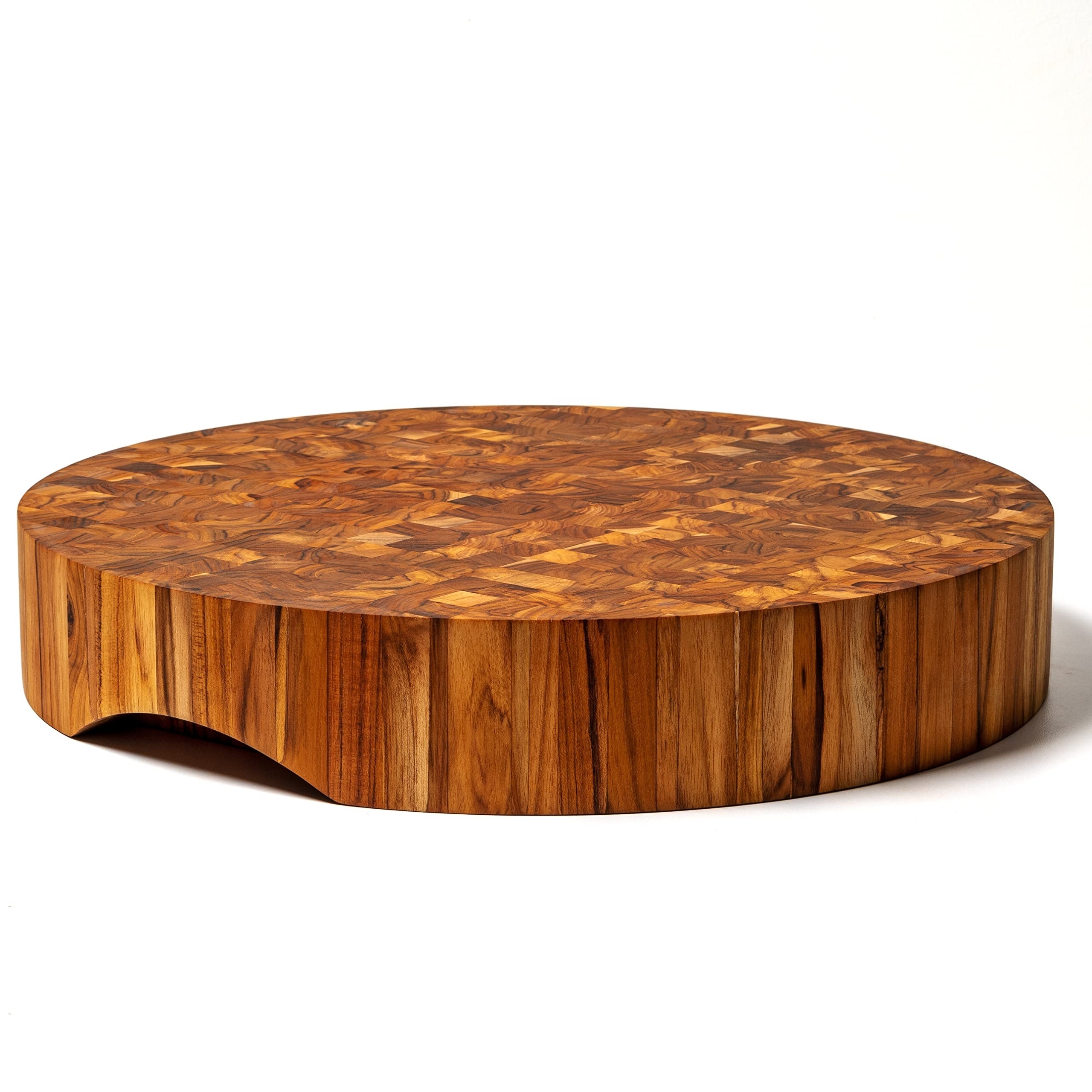 Extra Large Round End Grain Butcher Block Cutting Board Thick Teak Wood Conditioned with Beeswax Flaxseed & Lemon Oil