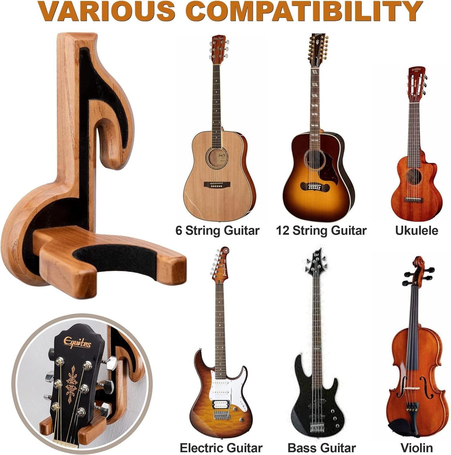 Guitar Holder Wall Mount Ash Wooden Hanger Hook Stand Rack for Electric Classic Musical Instruments Guitars Easy to Assemble