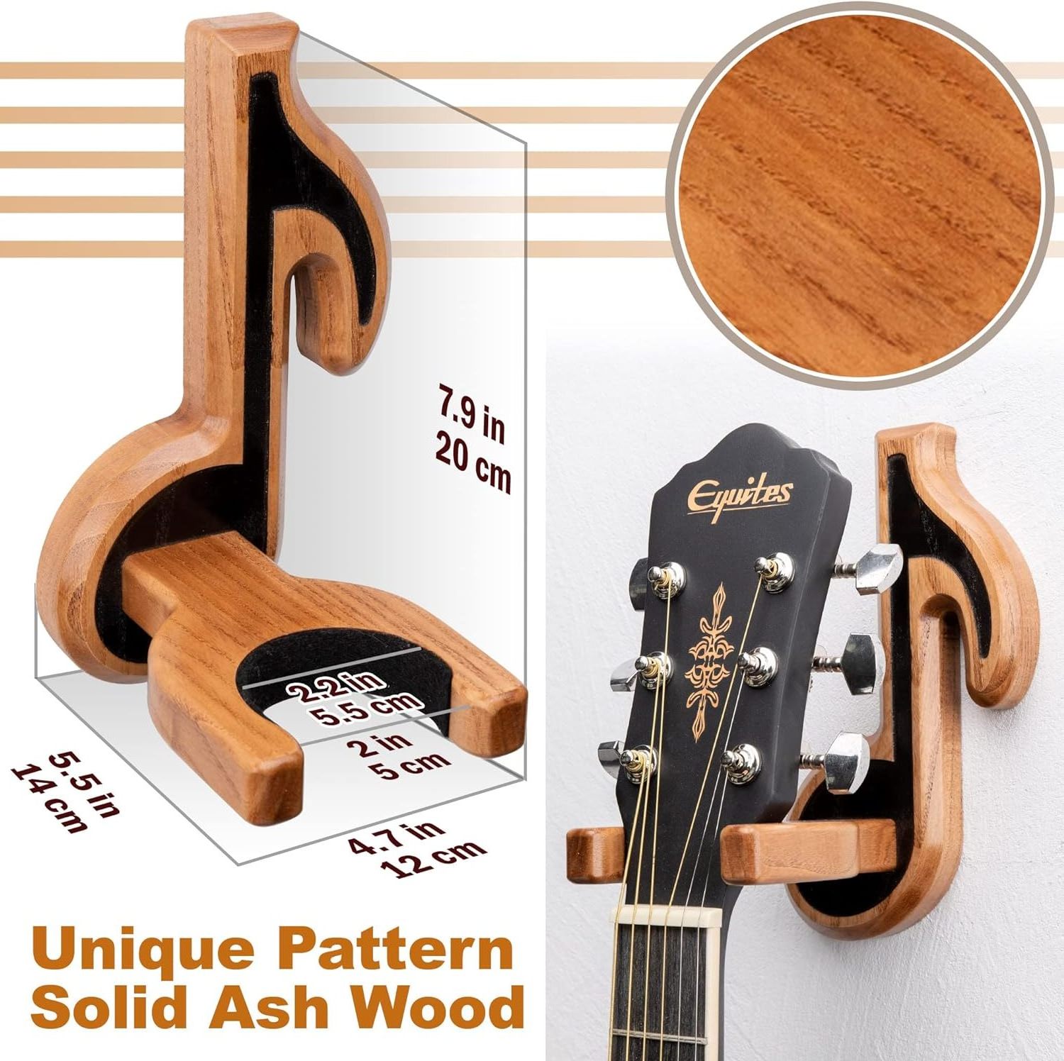 Guitar Holder Wall Mount Ash Wooden Hanger Hook Stand Rack for Electric Classic Musical Instruments Guitars Easy to Assemble